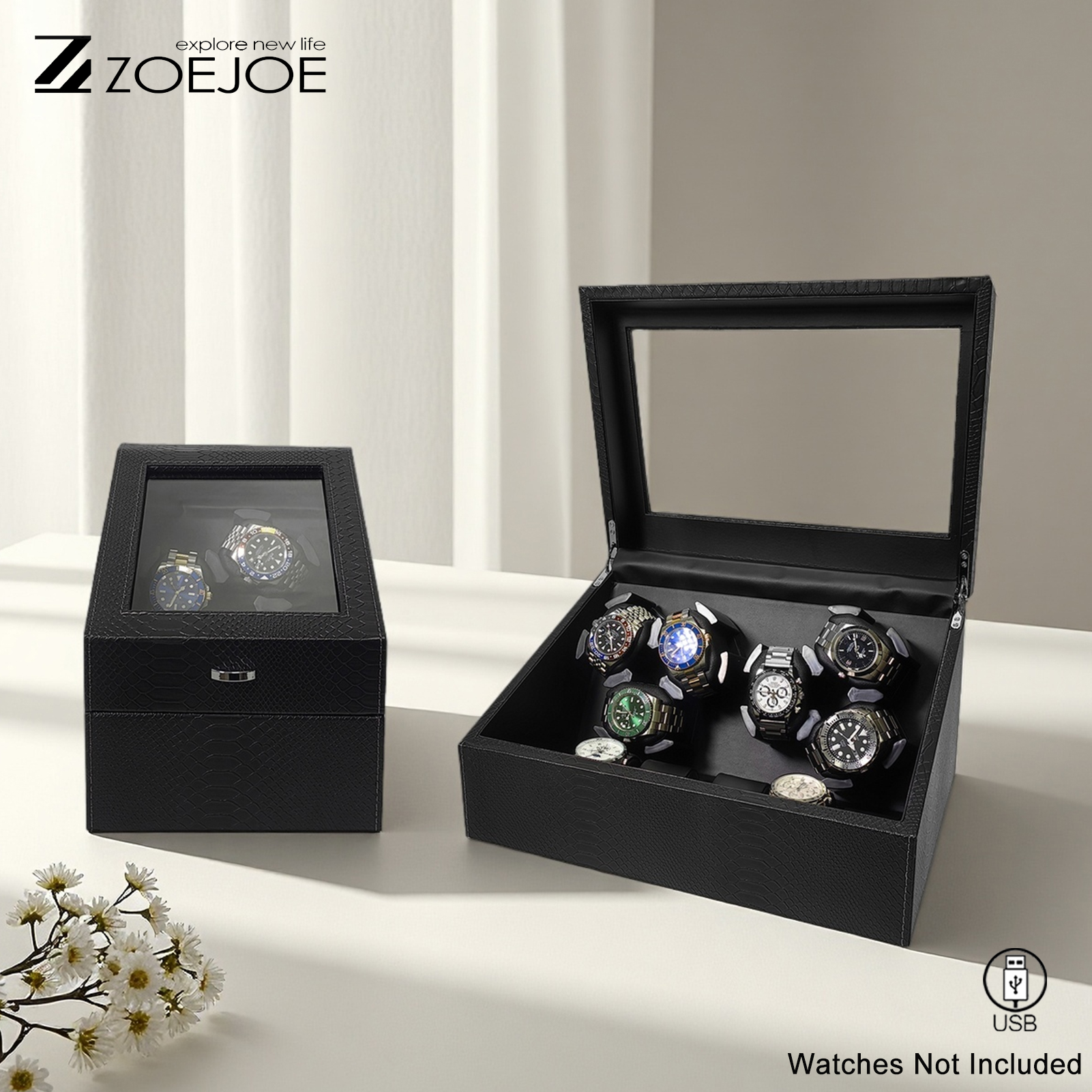 Luxury Watch Winder Box - ZOEJOE 6+6 Slots Automatic Watch Winders