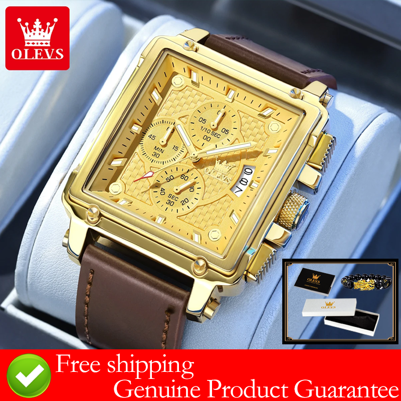 Luxury Watch Brands - OLEVS brand mens watches waterproof Leather