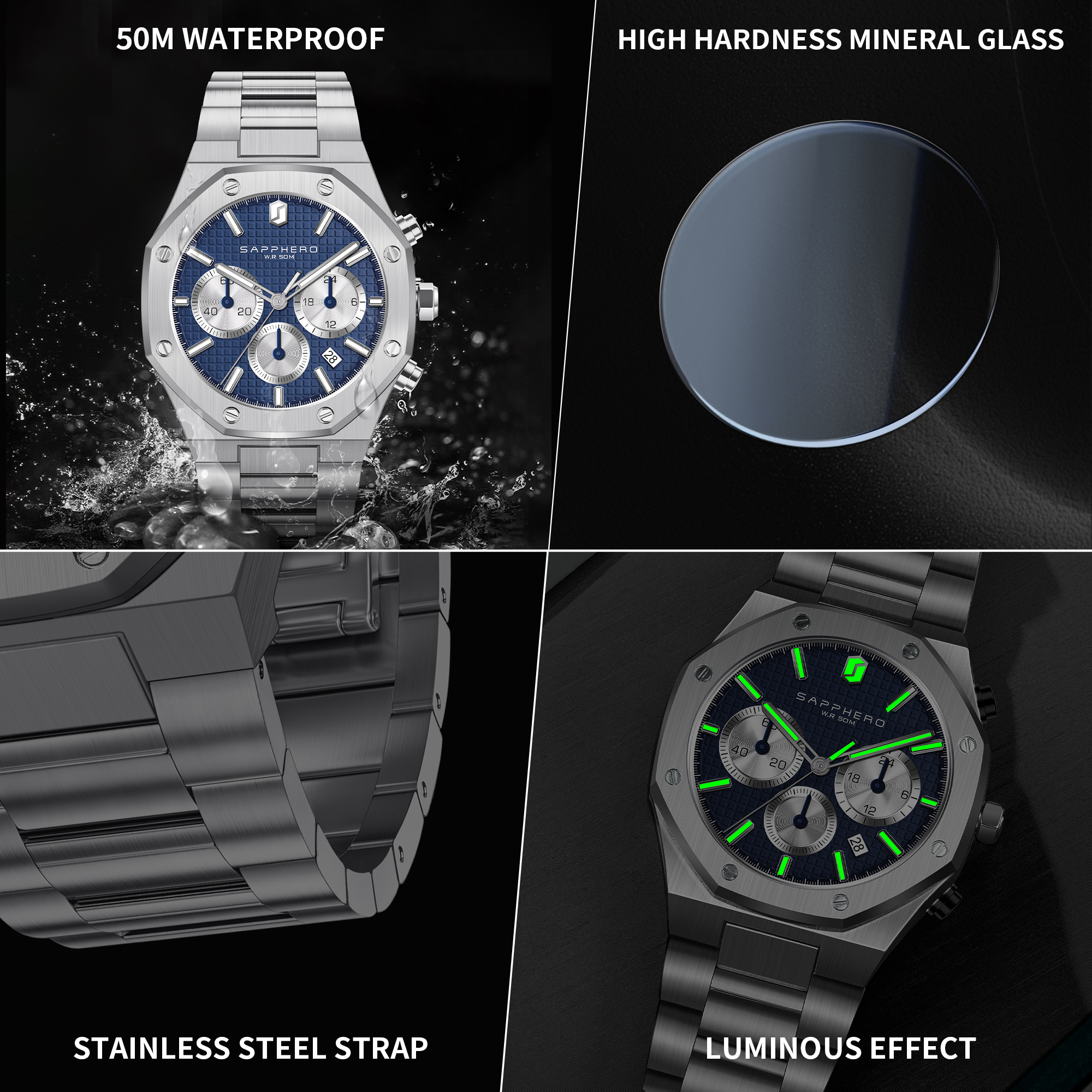 SAPPHERO Men's Watch Waterproo - Luxury Watch Hublot recensie en prijs